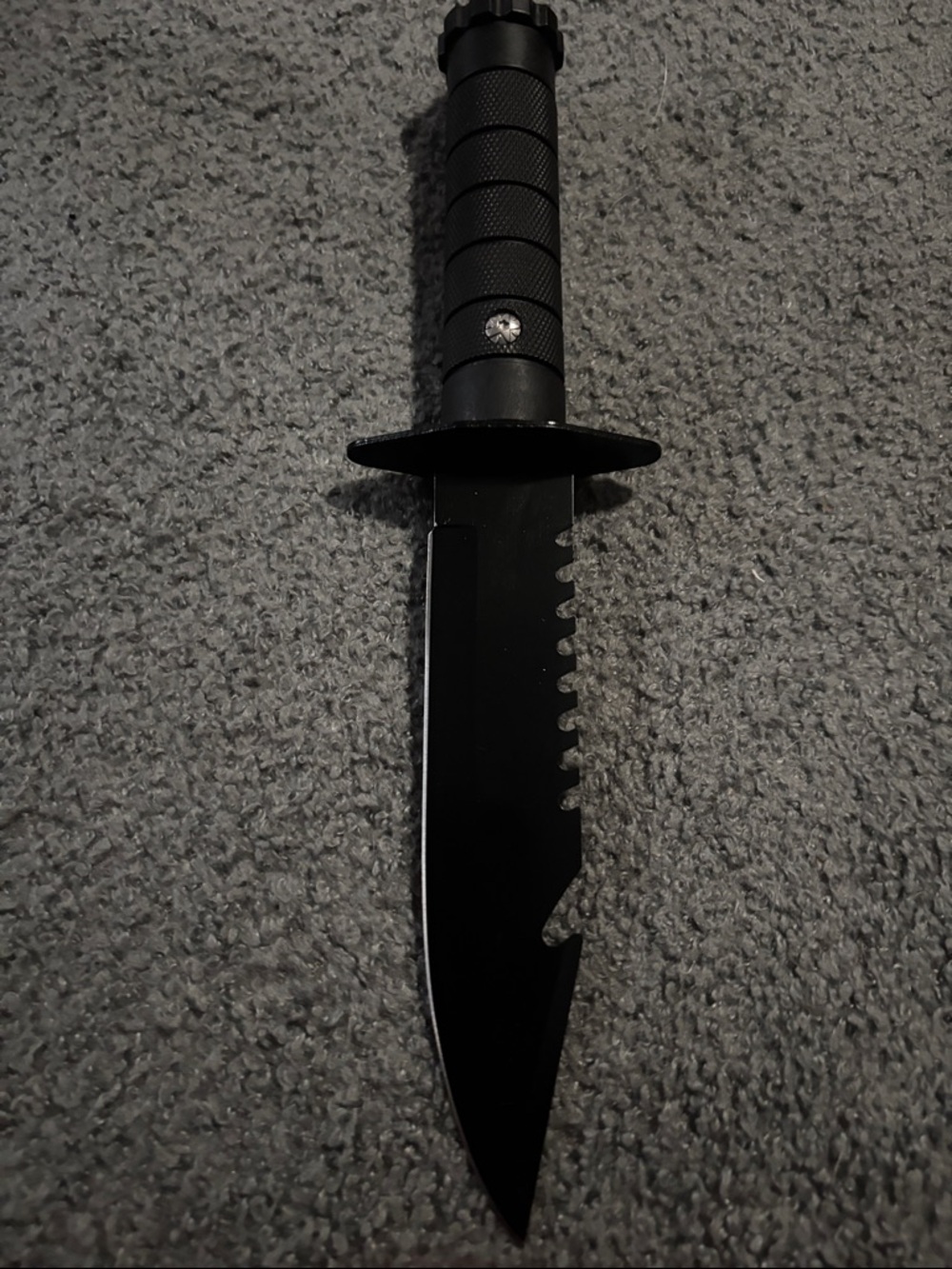 Black Tactical Survival Knife with Serrated Spine and Sheath